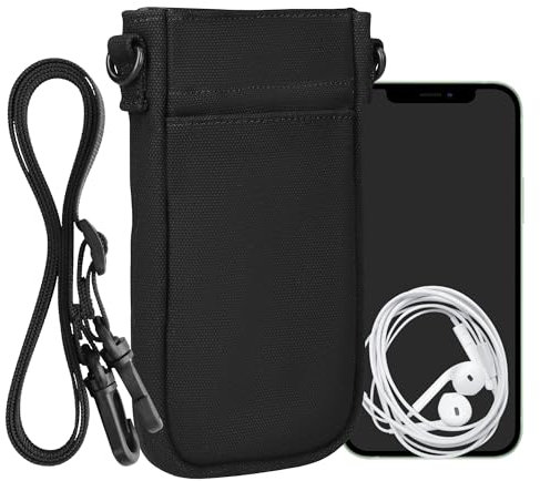 kwmobile Handytasche für Smartphones XXL - 7 - Canvas Handy Hülle mit Band - Handy Tasche mit Handykette 16,5 x 10 cm Innenmaße - Schwarz