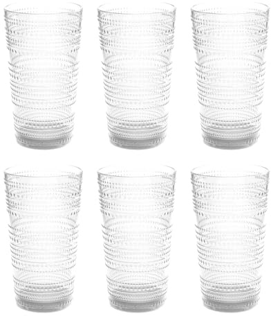 Abode Homewares Beaded 16 oz Durable Acrylic Jumbo Drinking Glasses, Shatter-Resistant and Dishwasher-Safe Indoor/Outdoor Drinkware, Ideal for Water, Iced Tea, Juice, and Cocktails - Clear - Set of 6
