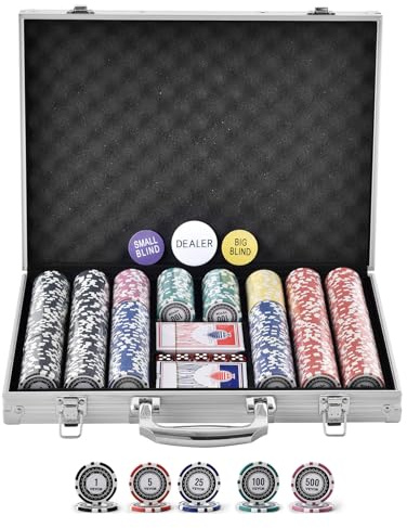 VEVOR Pokerchip-Set, 500-teiliges Pokerset, Kunststoff Komplettes Pokerspielset mit Alu-Pokerkoffer, Karten, Knöpfe und Würfel, Komplett Set 9-10 Spieler für Texas Hold'em, Blackjack, Glücksspiel usw.