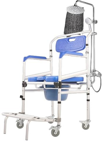 Höhenverstellbar Duschstuhl,Fahrbarer Toilettenstuhl Nachtstuhl,Duschstuhl mit Rollen,Fahrbarer Toilettenstuhl für Senioren,für Patienten Senioren Behinderte und Schwangere blue