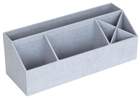 BIGSO ELISA Schreibtisch Organizer – Aufbewahrungsbox mit 4 Fächern – Schreibtischablage für Zettel, Büroklammern, Stifte & Kleinteile – Sortierkasten aus Faserplatte und Papier – hellgrau