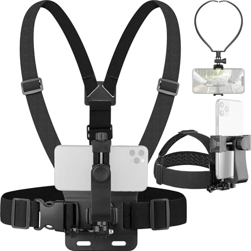 Ensemble de Support Sangle pour Téléphone - 3 en 1 Support Mains Libres Compatible avec smartphones Action Camera Chest Mount