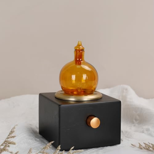 USMLMOOT Cordless Aroma Oil Nebulizer - Waterless Diffuser for Essential Oil with Glass & Wood, Rechargeable Portable Nebulizing Machine, Battery Operated up to 40h - Gold & Fire Original Design