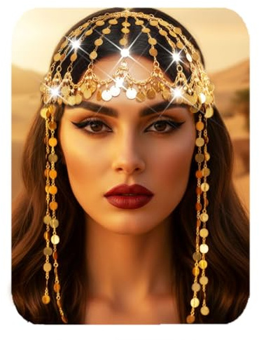 Zoestar Chaîne de tête en maille à paillettes dorées des années 1920 - Accessoire de cheveux pour femme