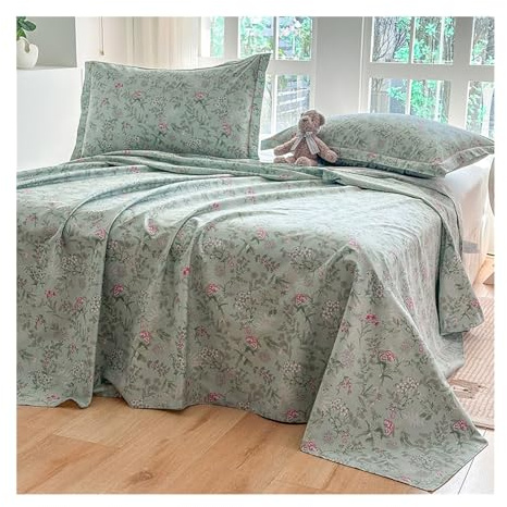 Bettlaken Betttuch Haustuch Laken aus 100% Baumwolle mit Blumenmuster ohne Gummizug Atmungsaktives und Weiches(Flower M,230x250cm)