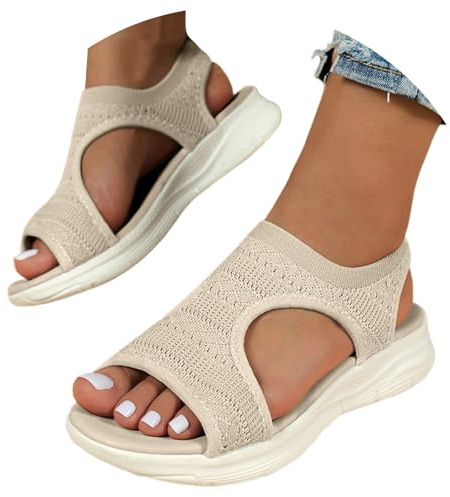Sandales Femme orthopédiques pour Femmes Sandales Été Bout Ouvert Sandale de Plage Leger Confortable Sandales de Respirante Tricot Sandale de Sport De Marche
