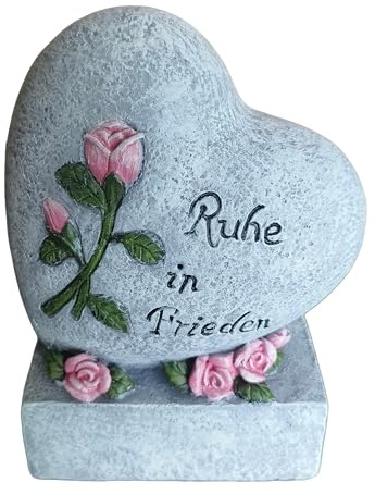 Relaxdays Grabschmuck Herz, Gedenkstein mit Spruch Ruhe in Frieden, Grabdekoration, wetterfest & frostbeständig, grau
