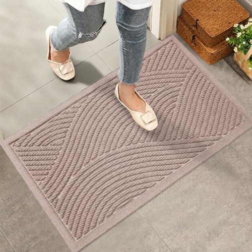 Diaxilu Fußmatte 40 x 60 cm Innen & Außen, rutschfeste Schmutzfangmatte, Waschbar Fussmatte, Wasserdicht Türmatte, Schmutzfänger Teppich für Eingang, Haustür, Patio, Flur, Garten - Braun