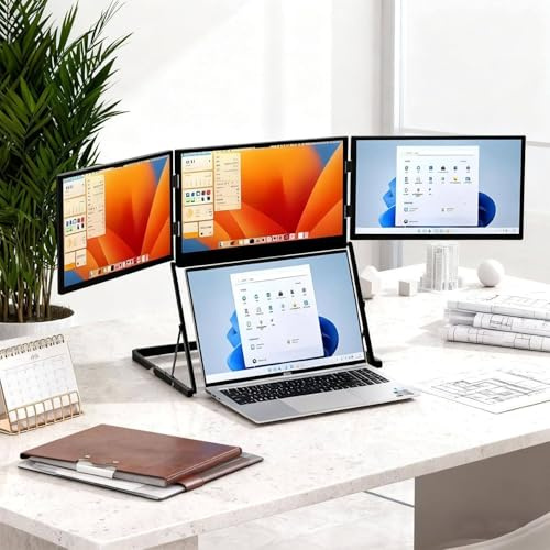 YISHENX 15,6” Trippelskärmsförlängare, Premiumbärbar Skärm, 360° Rotation Och 3 Höjdjusteringar, 100% Srgb, Svagt Blått Ljus, Kompatibel Med Windows Mac Linux Android, För Kontor, Underhållning