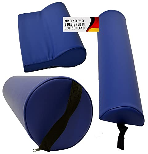 Promafit Massagezubehör Set 3 bestehend aus 1x Vollrolle Knierolle mit Griff 1x Lagerungsrolle Halbrolle und 1x Nackenkissen Kopfstütze für die Massageliege wasserabweisend (Blau)
