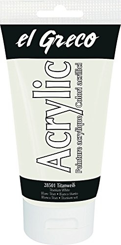 KREUL 28501 - El Greco Acrylic, 150 ml Tube in titanweiß, hochpigmentierte, glänzende Acrylfarbe in Studienqualität, buttrig vermalbar, für pastose Malerei