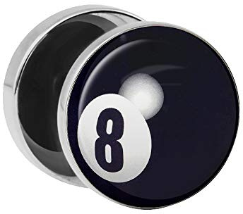 Treuheld | Ohrstecker zum Schrauben - 8-BALL Billard-Kugel - schwarz-weiß - Ø 10mm Silber - Motiv Fake-Plug Edel-Stahl Ohr-Ringe - Chirurgen-Stahl 316L Fake-Tunnel - Gewinde Rockabilly Ohr-Stecker