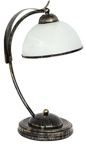 Licht-Erlebnisse Tischleuchte Glas Metall in Messing Antik Weiß Wohnzimmer 43 cm E27 max. 60 Watt blendarm Landhaus Nachttischlampe Schlafzimmer KORFU