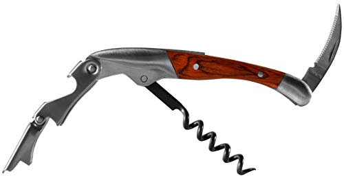 Professional Waiter's Knife Corkscrew Wine Bottle Opener Foil Cutter Double Leaver Varnished Wood