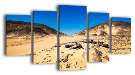 Leinwandbild Wüstenlandschaft LW314 Wandbild, Bild auf Leinwand, 5 Teile, 210 x 100 cm, Kunstdruck Canvas, XXL Bilder, Keilrahmenbild, fertig aufgespannt, Bild, Holzrahmen, Düne, Sand, Landschaft