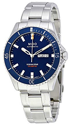 MIDO Ocean Star 200 - Swiss Automatic Watch for Men - 42.5mm Stainless Steel Case - Day/Date - Blue Dial - Stainless Steel Bracelet - M0264301104100