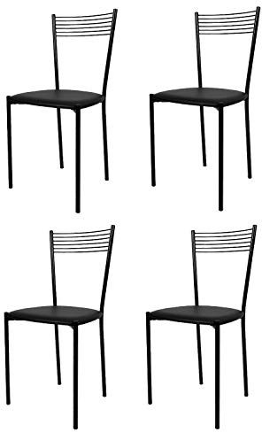t m c s Tommychairs - Set 4 sedie modello Elegance per cucina bar e sala da pranzo, struttura in acciaio verniciata colore nero e seduta imbottita e rivestita in pelle artificiale colore nero