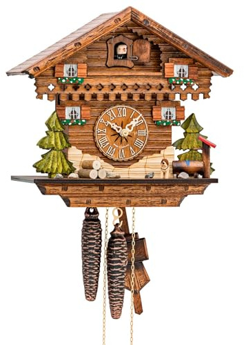 Cuco Clock Kuckucksuhr Schwarzwalduhr 'Schwarzwaldhäuschen' 17 x 27 x 27cm Wanduhr aus Holz, 1 - Tage Werk, manuelle Nachtabschaltung