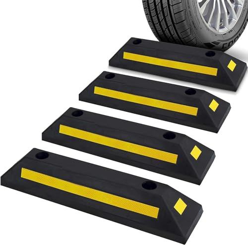 Pyle Car Wheel Chock, Caravan Chock, Wheel Stopper-For Parking Safety. Set of 4 Heavy Duty Rubber Car Stopper, For Cars, Vans, Trucks, Buses, Trailers, RVs, Campervan, Forklifts Parking Barrier, Black