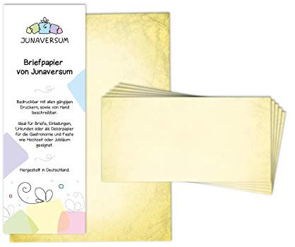 Briefpapier mit Umschlag Briefpapier-Set Vintage gelb Motivpapier für Einladungen Hochzeit Urkunden (25 Blätter + 25 Umschläge)