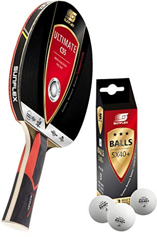 Sunflex® Ultimate C55 Tischtennisschläger | Tischtennis Racket TT Bat mehrfarbiger Profischläger | ITTF zertifizierter Mogul Belag | konkave Griffform | vielfältiges Spiel