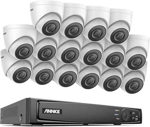 ANNKE H500 16CH 4K PoE Wired Surveillance System, con H.265+ NVR, 16 telecamere IP esterne da 5 MP, senza HDD, Smart IR+100FT EXIR visione notturna, IP67, resistente alle intemperie, per interni ed