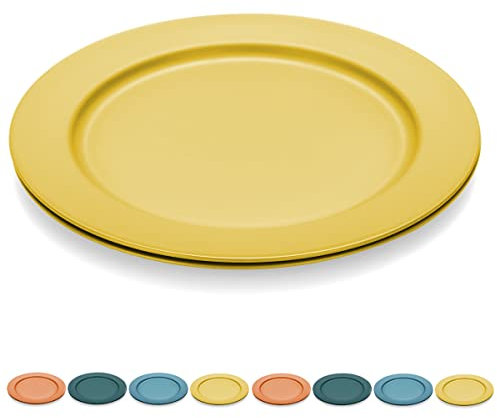 Kyraton 10 Inch Large Plastic Plates 8 Pieces, Dishwasher Safe, Unbreakable And Reusable Light Weight Dinner Plates Microwave Safe(Gold Yellow)