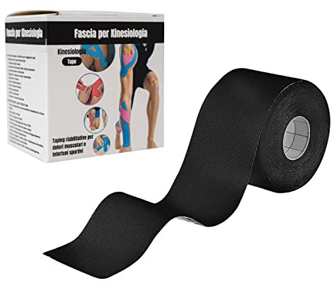 Nastro kinesiologico 5 m x 5,0 cm Applicazione Tape Kinesiologico Muscolare Cerotto - Dispositivo Medico di Classe I Non Sterile (1 Rotolo Nero)