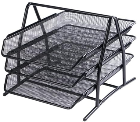 AMECO Dokumentenablage Metall mit 3 Fächern - Briefablage für Schreibtisch Organizer Büro - 29 x 35 x 27,8 cm cm Schwarz