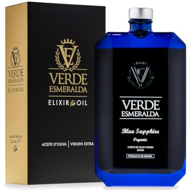 Verde Esmeralda Aceite de Oliva Virgen Extra Ecológico Blue Sapphire – Línea Gemas España-Jaén, 500ml | AOVE Bio monovarietal Picual filtrado Sierra de Cazorla, frutado intenso, higuera y cítricos