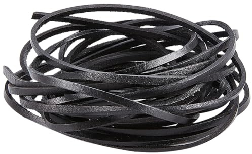 GORGECRAFT 5mX 3mm Flaches Lederband Echtlederstreifen 2mm Dick Schwarzes Rindsleder Schnurband Flechtfaden Seil Für Armbänder Halsketten Perlenstickerei Schmuckherstellung Stiefel Spitzengürtel
