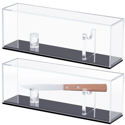 Suzile Messer-Vitrine aus Acryl mit transparenter Abdeckung, Einzel-Taschenmesser, Präsentationsständer, Schrankschutz, schwarzer Sockel, 26,7 x 9,4 x 6,3 cm, 2 Stück
