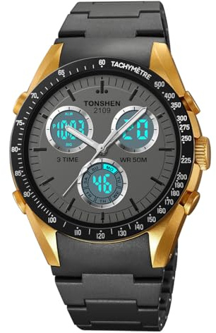 TONSHEN Unisex Digitale Sportivo Analogico Quarzo LED Tre Tempo Uomo e Donna Orologi da Polso Impermeabile Allarme Cronometro Data Outdoor Militare Tattico Plastica Orologio