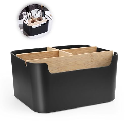 TEKONDA Schreibtisch Organizer Stiftehalter Holz Büro Organizer Tischorganizer Stifte Organizer Zettelbox Holz Schreibtischorganizer für Home Office Kosmetik Küchenutensilien Schwarz