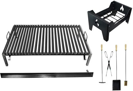 Parrilla argentina premium - Parrilla de hierro en ángulo V con asas y bandeja de drenaje, parrilla de hierro, resistente, parrilla de barbacoa + brasero + herramientas de fuego, Sor pampa grill - (60