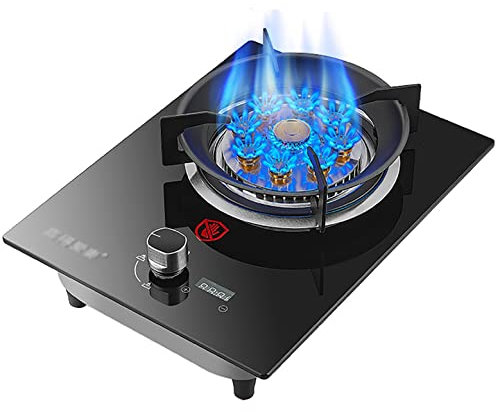 Placa de gas Estufa de gas incorporada de 33 cm, cocina de mesa, estufa de acero inoxidable o panel de vidrio negro para GLP/NG (fácil de limpiar), soporte para sartén de hierro fundido [Clase e