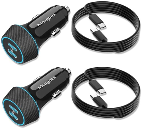 2 Pack 90W USB C Car Charger Super Fast Charging for iPhone 17 Pro Max/Air/16/15/iPad, Samsung S26 Android Phone, Dual 45W PD Port Auto Accessories, 12V Cigarette Lighter Adapter + 3.3 ft Type C Cord
