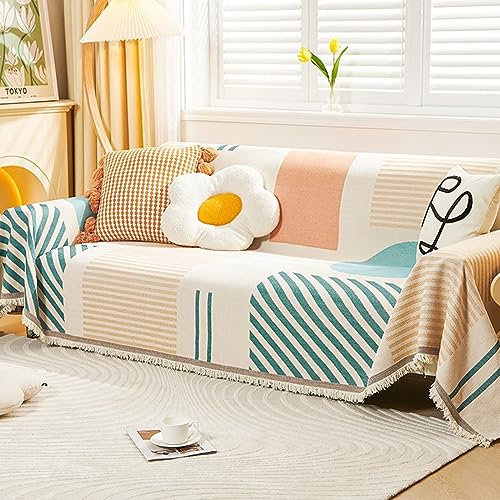 Bishilin Sofa Überzug 4 Sitzer Ecksofa, Couchbezug Nordisch 180x420CM mit Gestreift Sofaüberwurf rutschfest Sofabezug Universal