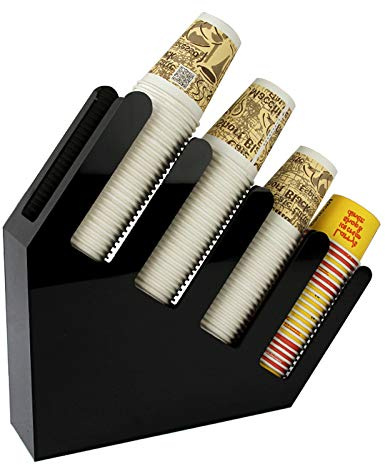 Porte-tasses et couvercles – Porte-gobelet à café noir avec design oblique en acrylique pour un look de qualité supérieure, organiseur à 4 compartiments, distributeur de gobelets jetables, panier de
