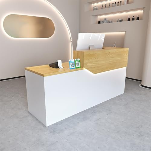 Empfangstheke, Bekleidungsgeschäft Kassierer Rezeption Empfangstresen, Begrüßungstheke, Bürotheke Rezeption Tisch, Messetheke Stehpult Mit Abschließbaren Schubladen(Wood-B)