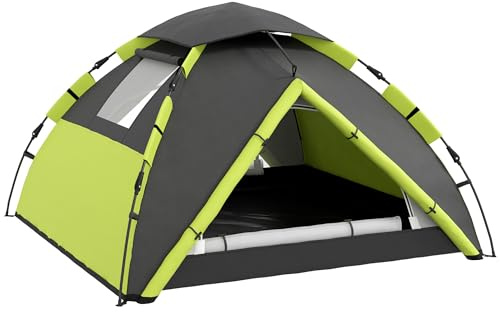 Outsunny Camping Tent, 3-4 Man Family Dome Tent, 2000mm Waterproof, with Carry Bag and Top Hook, for Fishing Hiking Festival, Quick Setup, Green
