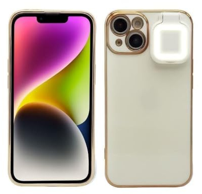 HUUMAGIC For IPhone 12 13 14 Pro Max Ring Light Flash Case Selfie Flashlight Cellphone Case Cover For IPhone 14 Plus XS XR 11 12 13,White,For iPhone 14Plus