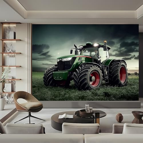 Fototapete GrüN Vlies Fototapete 300 x 210 cm, Traktor Vlies Tapeten Wandtapete Moderne Wanddeko Design Wand Dekoration Wohnzimmer Schlafzimmer Büro Flur
