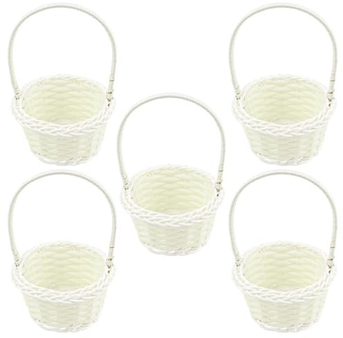 LNQ LUNIQI 5 Stück korb Klein Weiss Korb für Blumen Geflochtener Korb Set Kinder Blumenkörbchen Weidenkorb für Hochzeit Party