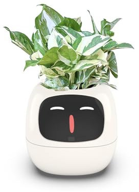 Genérico Maceta Inteligente para Mascotas Tuya Robot Adorable Plantador Inteligente Compañero de Plantas 7 Sensores Inteligentes Plantador con Pantalla de Hora/Fecha/Luminancia/Humedad (Blanco)