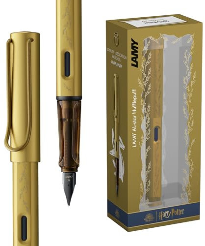 Lamy AL-star Harry Potter Hufflepuff Füller – Special Edition Füllhalter mit Gravur des Hauses - Stahlfeder in Strichbreite EF – leichtes Aluminiumgehäuse – mit Tintenpatrone T10 blau – Rechtshänder