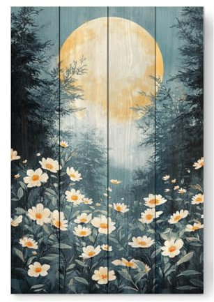 artboxONE Holzbild 30x20 cm Natur Blumen Wald Nacht Moon (matart) von Künstler Mateo