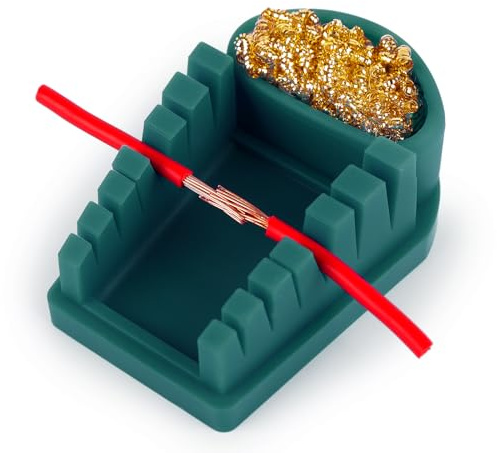 YIHUA S200 Green Heat-Resistant Silicone Soldering Wire Holder with Brass Wool Cleaner, 6 Grooves, Storage Tray, Helping Hands Soldering Wire Welding Fixture, Compatible Diameter 32-7AWG