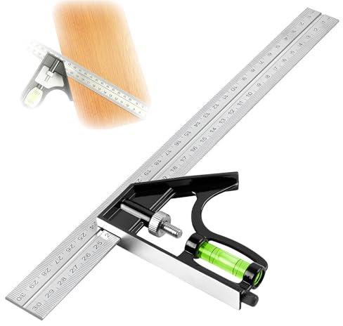 Équerre combinée 300 mm, angle combiné, carré combiné, équerre de butée avec niveau à bulle et aiguille de traçage, angle de butée en métal de 45 à 90 degrés pour mesurer et marquer avec précision