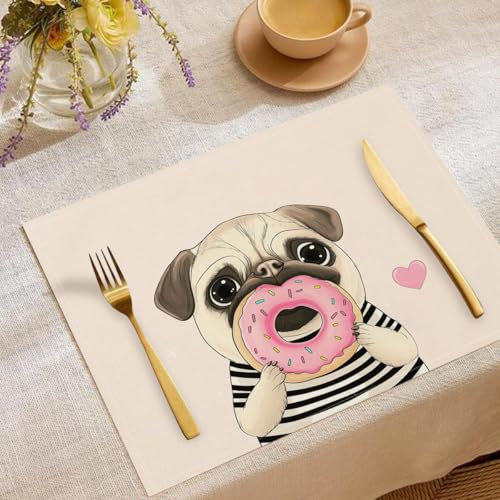 Cane Carino Tovaglietta Americana Set Di 6, Tema Ciambella Rosa, Lavabili Colazione Tovagliettes,Cucina Lino Cotone Stampate Per Tavolo Da Pranzo Per Interni, Le Vacanze